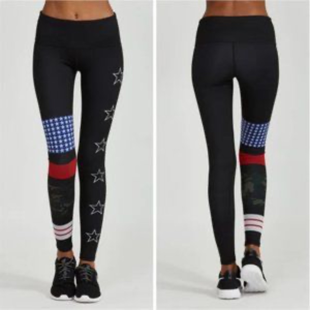 Noli Patriotic Stars Stripes Camo Printed Leggings S